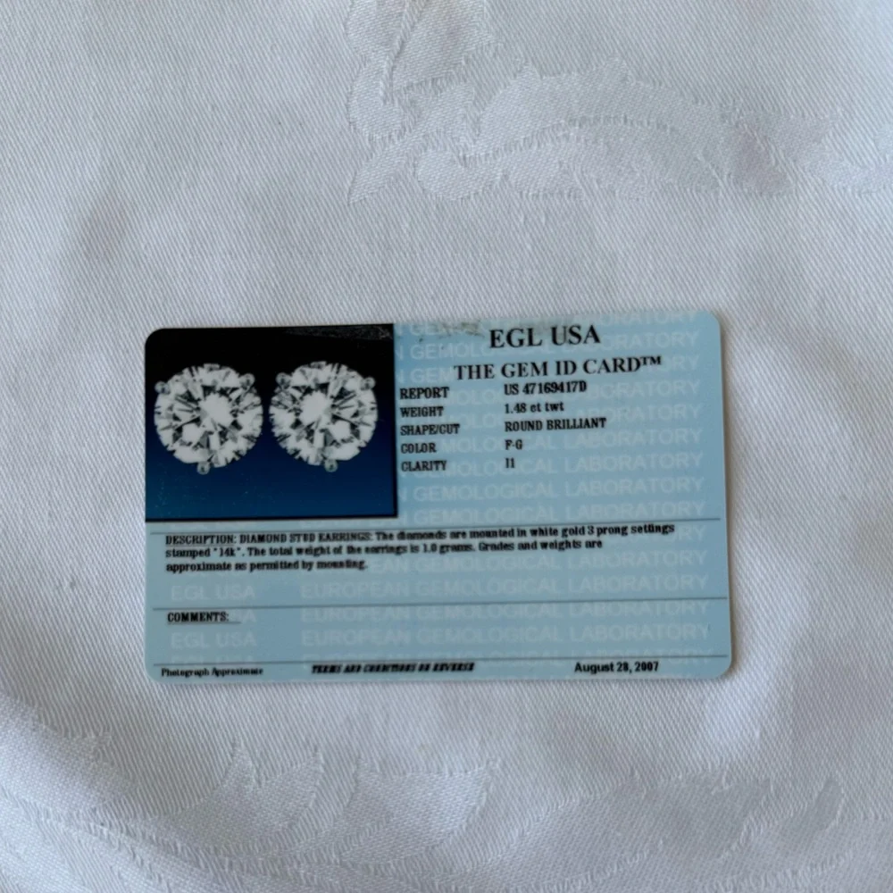 Martini Set solitaire Stud Earrings 1.48 ct natural diamond 14k white gold. - Picture 8 of 8